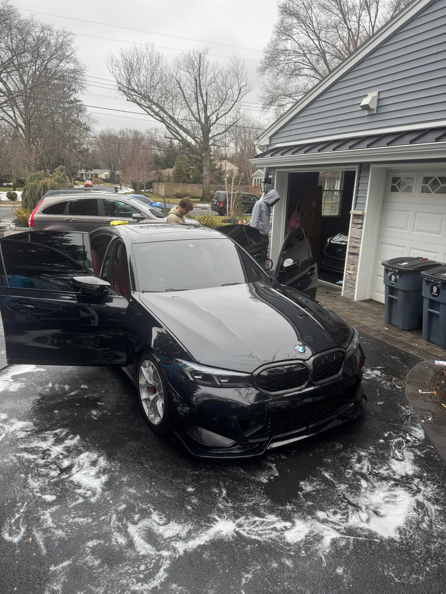 Mobile foam wash on a BMW M340i in a Monmouth County, NJ driveway by Monmouth Detail Co